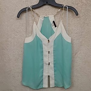 Small, turquoise, cream, and gold, tank top, Xtaren